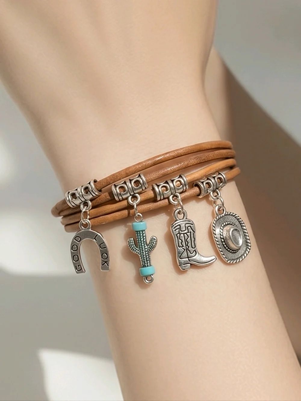 Western Charm Bracelet Cowboy Boot Hat Cactus Horseshoe Cowgirl Country Concert